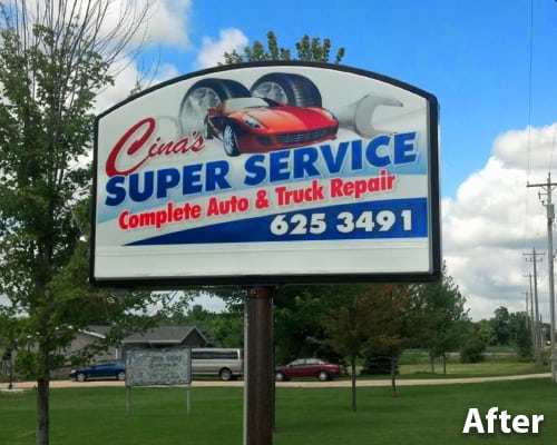 Before & After photo of a client's sign