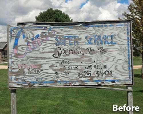 Before & After photo of a client's sign