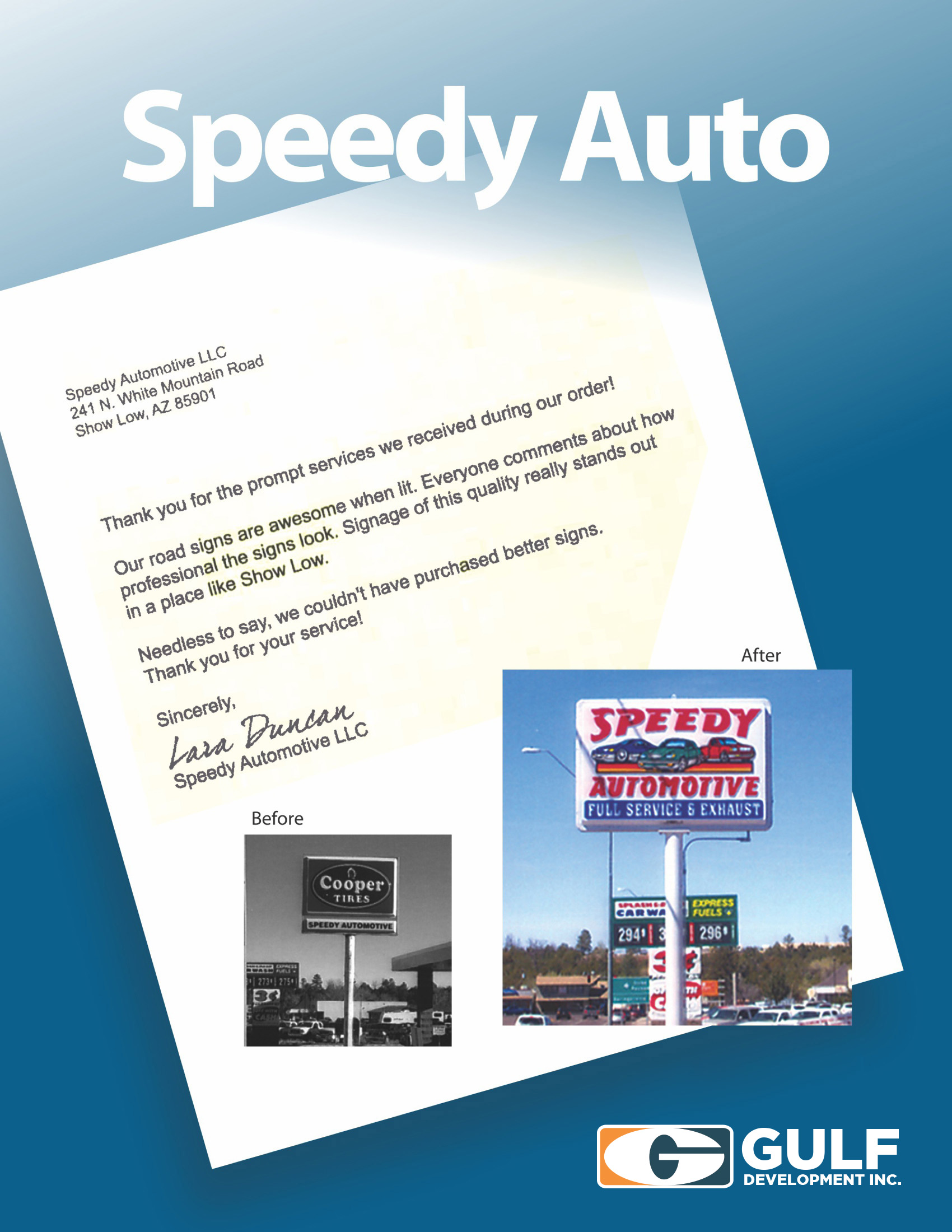 Speedy Auto Testimonial Letter