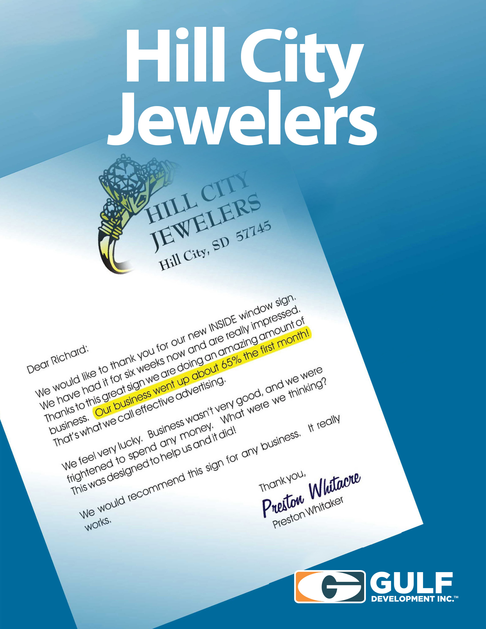 Hill City Jewelers Testimonial Letter